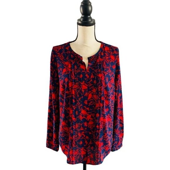 Talbots Floral Blouse Size Medium Red and Blue - Picture 1 of 5